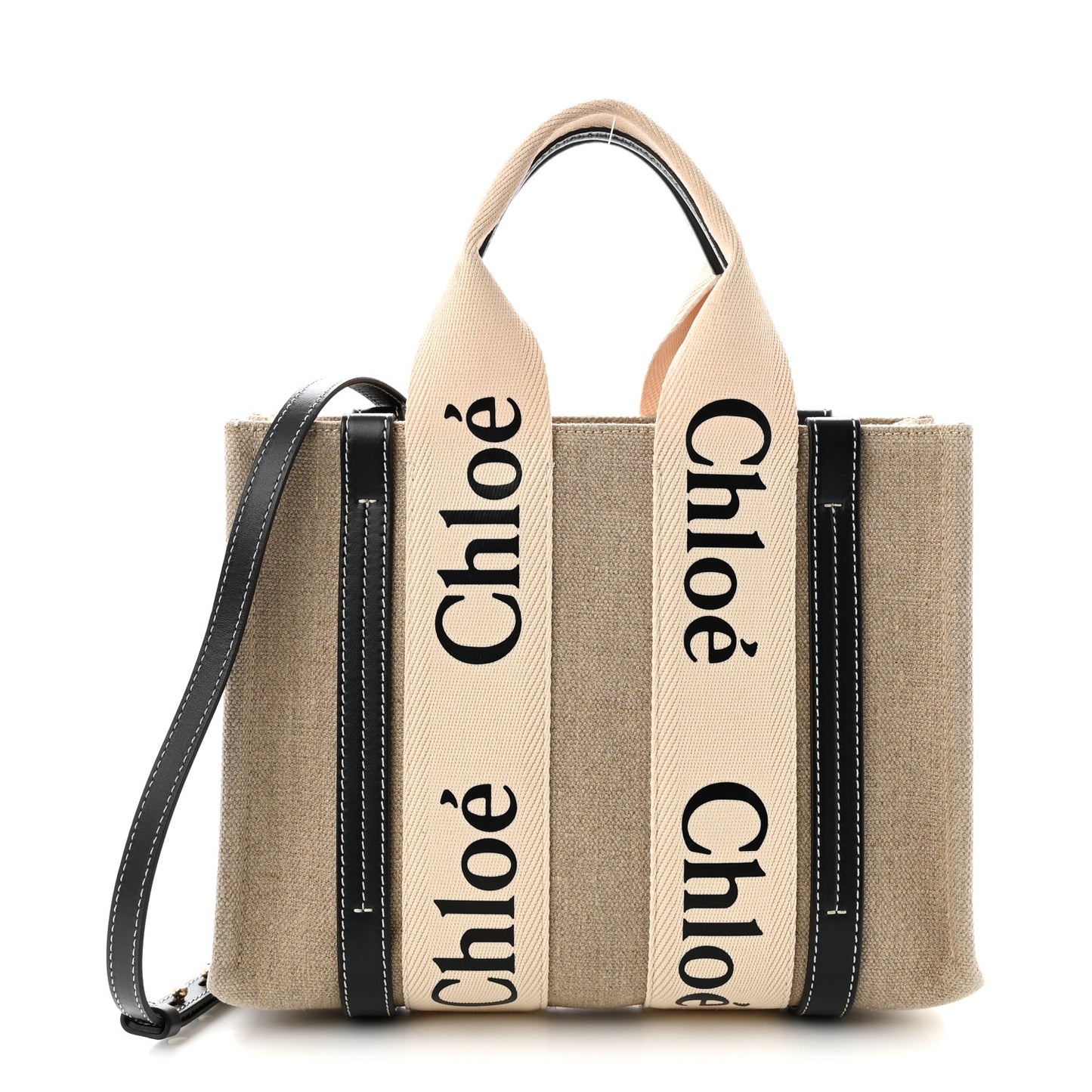 Cotton Calfskin Small Woody Ribbon Tote With Strap White Navy
