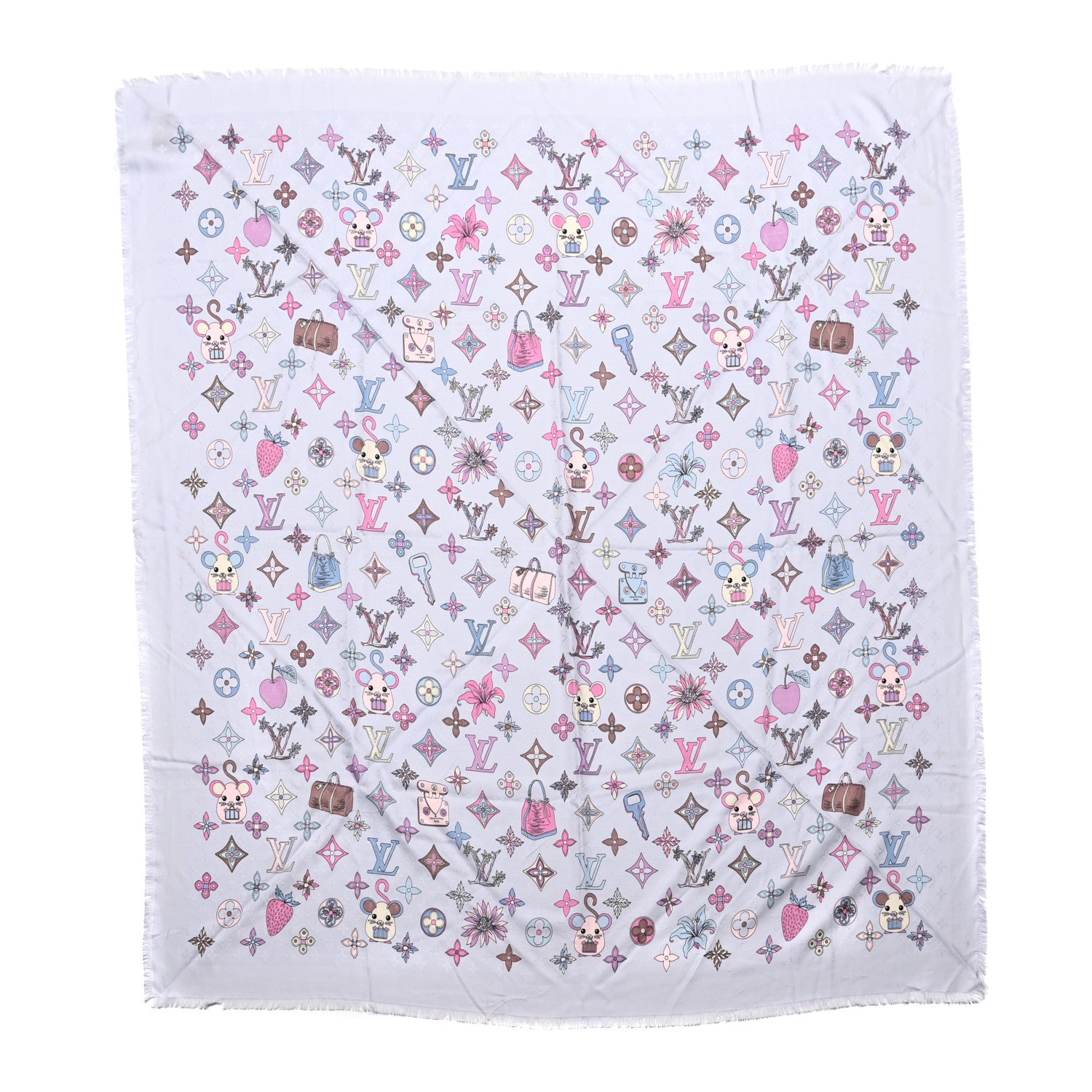 Louis Vuitton Silk Wool Monogram Vuittonite Rat Shawl Purple Multicolor 1 of 4