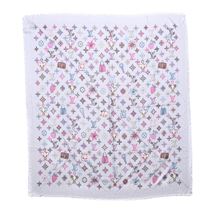 Louis Vuitton Silk Wool Monogram Vuittonite Rat Shawl Purple Multicolor 1 of 4