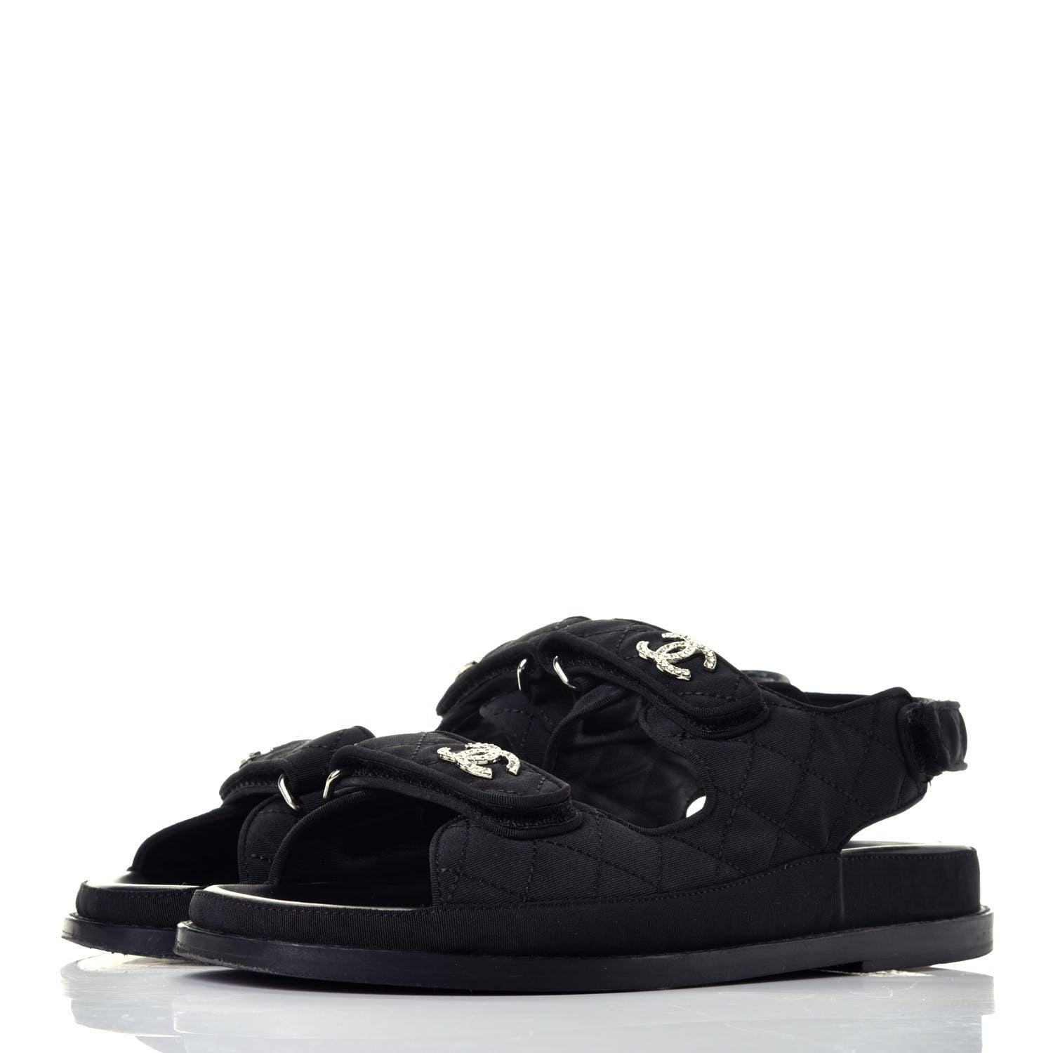 Chanel Fabric Velcro Dad Sandals 39 Black 3 of 8