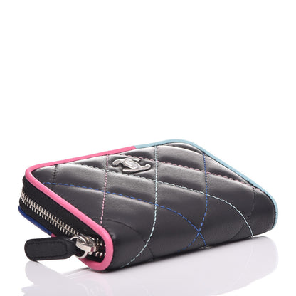 Chanel Lambskin Quilted Zip Around Coin Purse Wallet Black Multicolor 4 of 8