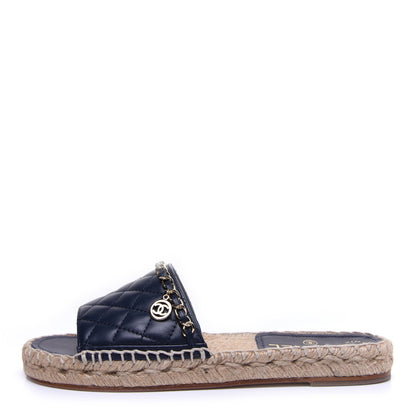 Chanel Lambskin Quilted CC Espadrille Slip On Sandals 37 Navy 1 of 12
