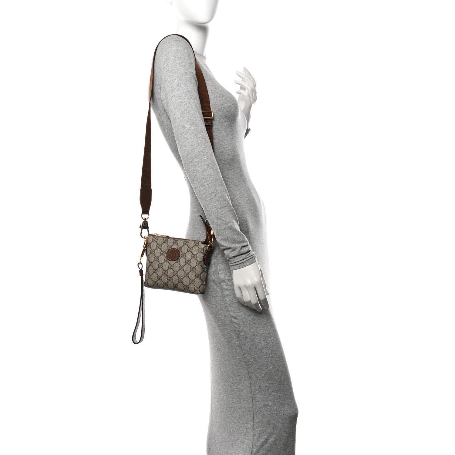 Gucci GG Supreme Monogram Azalea Calfskin Small Retro Interlocking G Wristlet Messenger Bag Beige Ebony Brown Sugar 2 of 10
