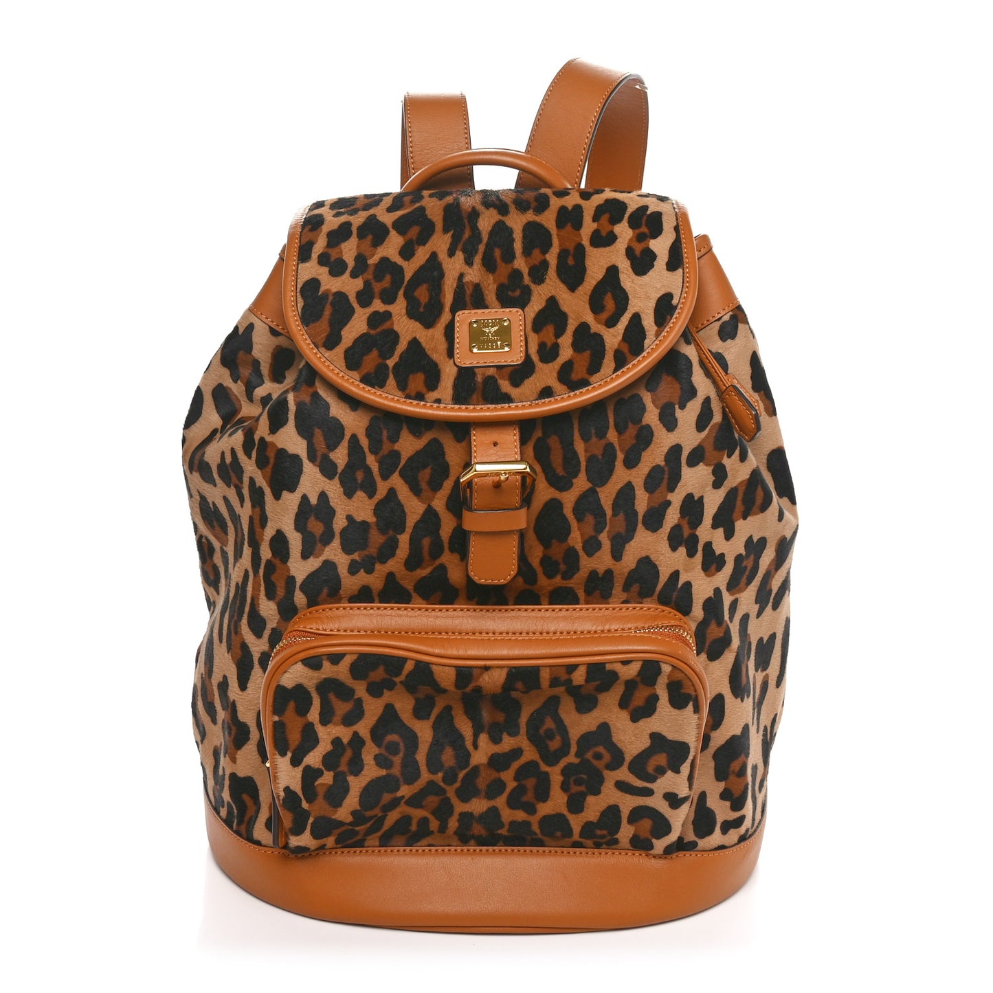 Calf Hair Calfskin Leopard Print Medium Backpack Brown Black