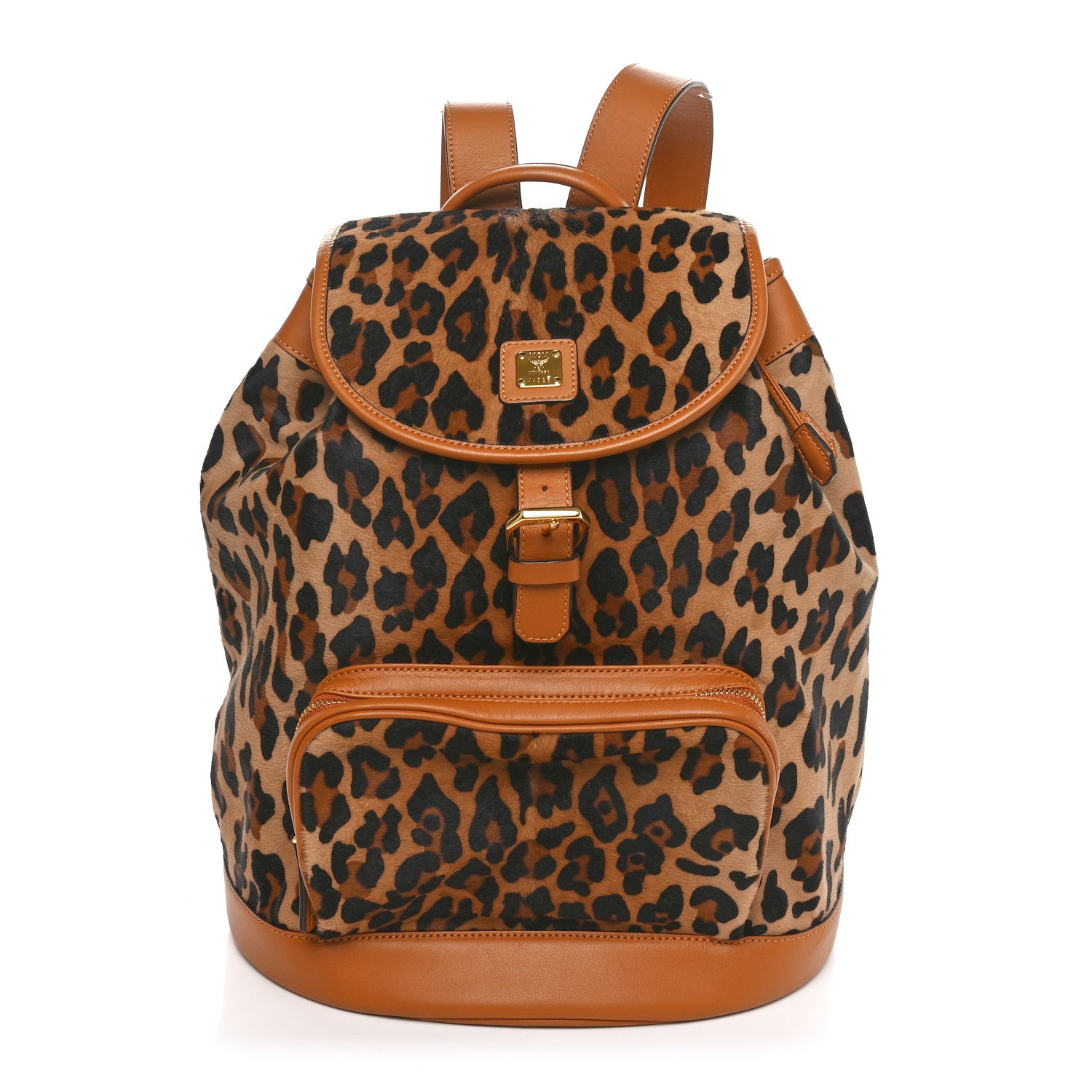 MCM Calf Hair Calfskin Leopard Print Medium Backpack Brown Black 1 of 11