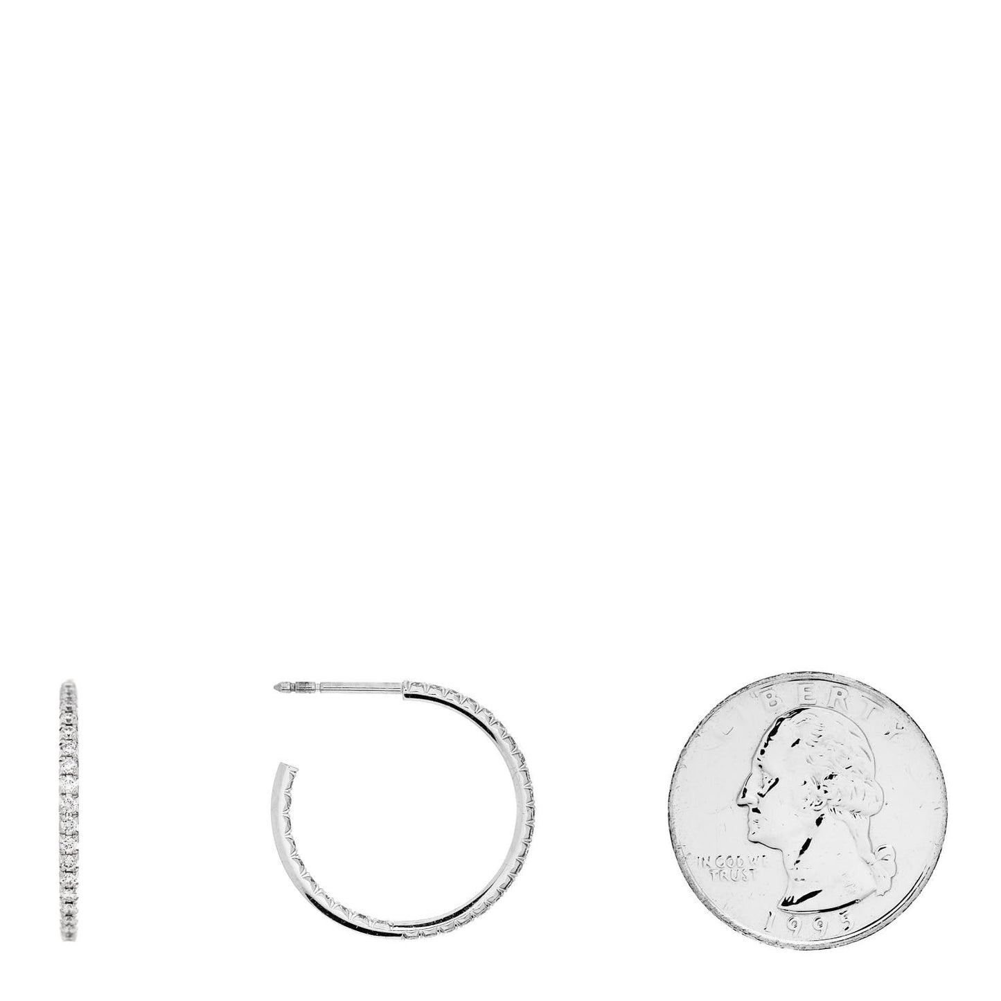 18K White Gold Diamond Medium Metro Hoop Earrings