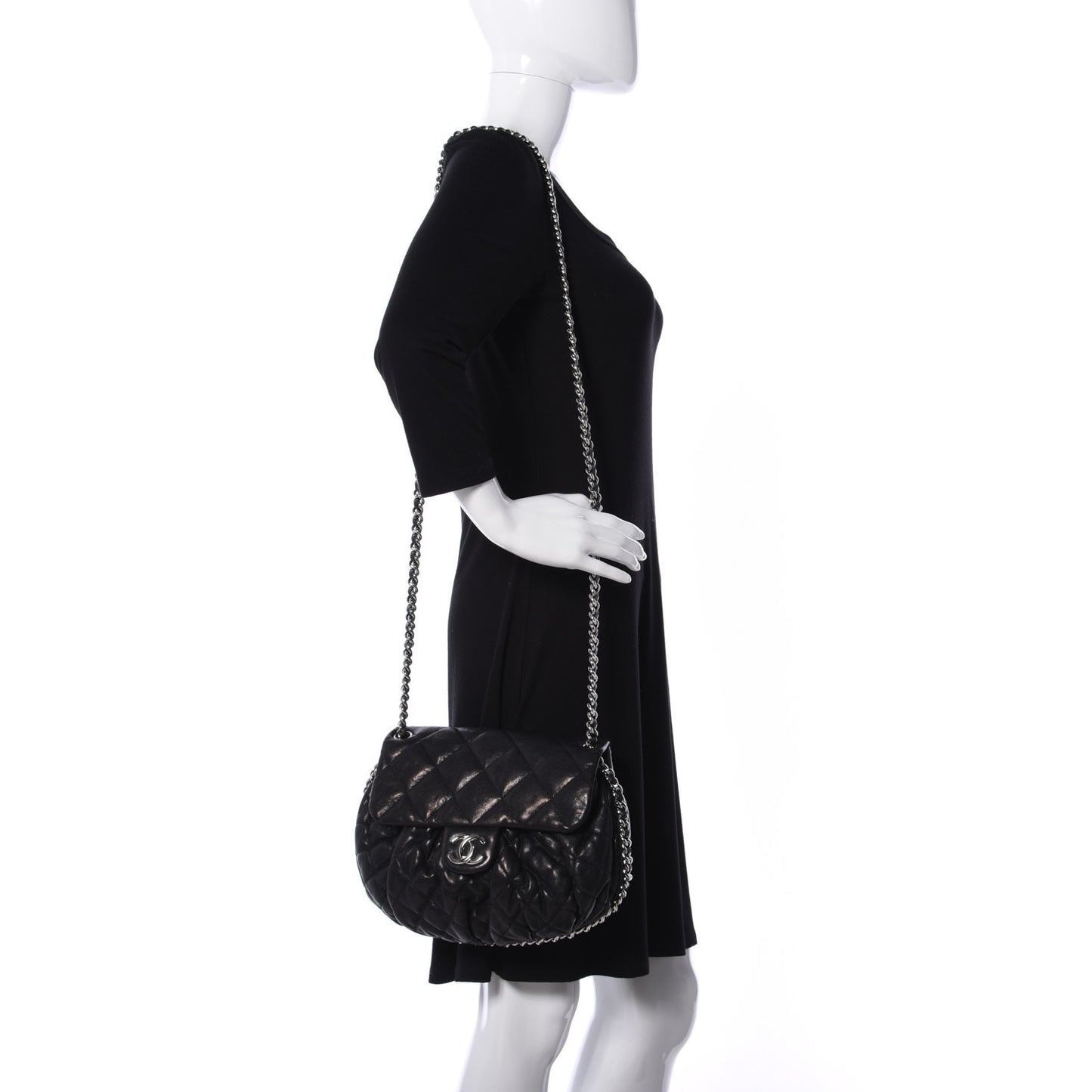 Washed Lambskin Quilted Mini Chain Around Flap Black