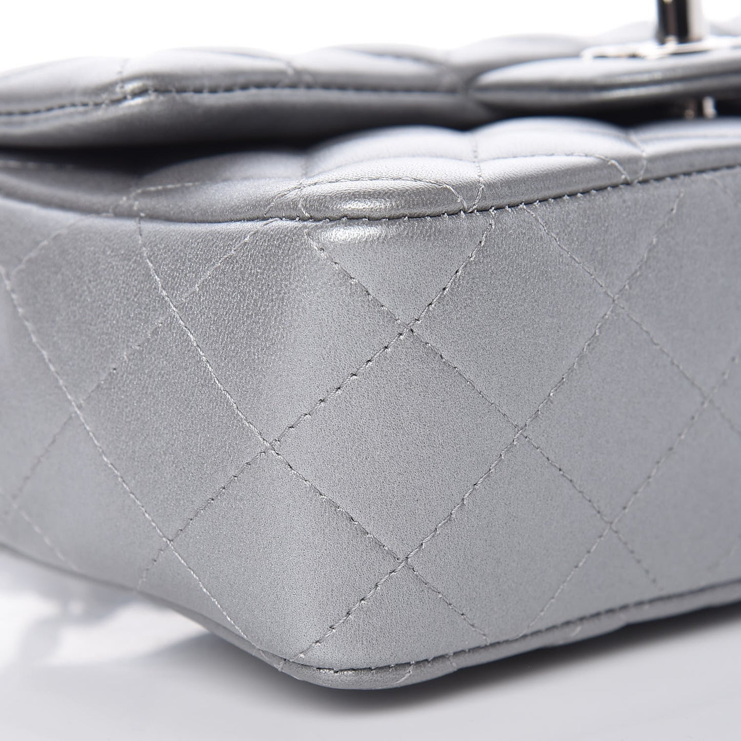 Metallic Lambskin Quilted Mini Rectangular Flap Silver