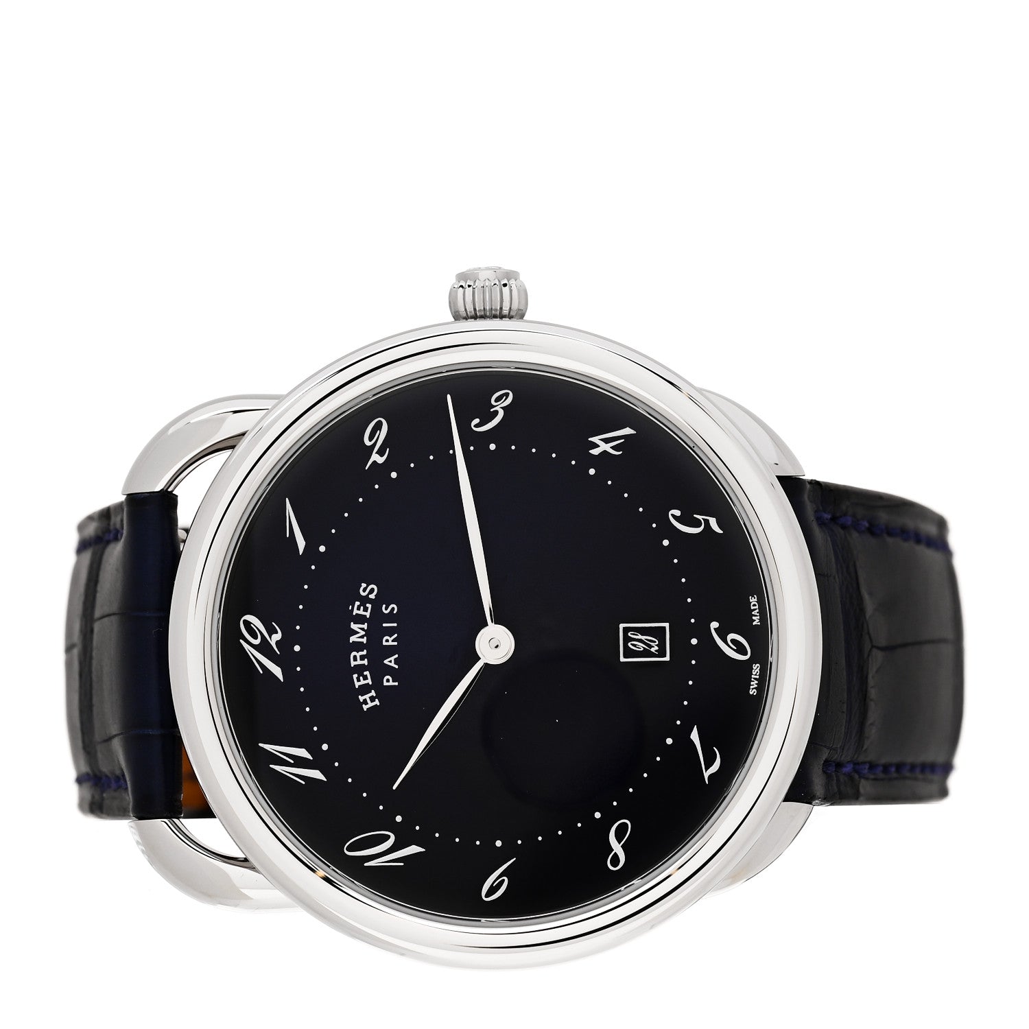 Hermes Stainless Steel Alligator 40mm Arceau Quartz Watch Bleu Abysse 2 of 6