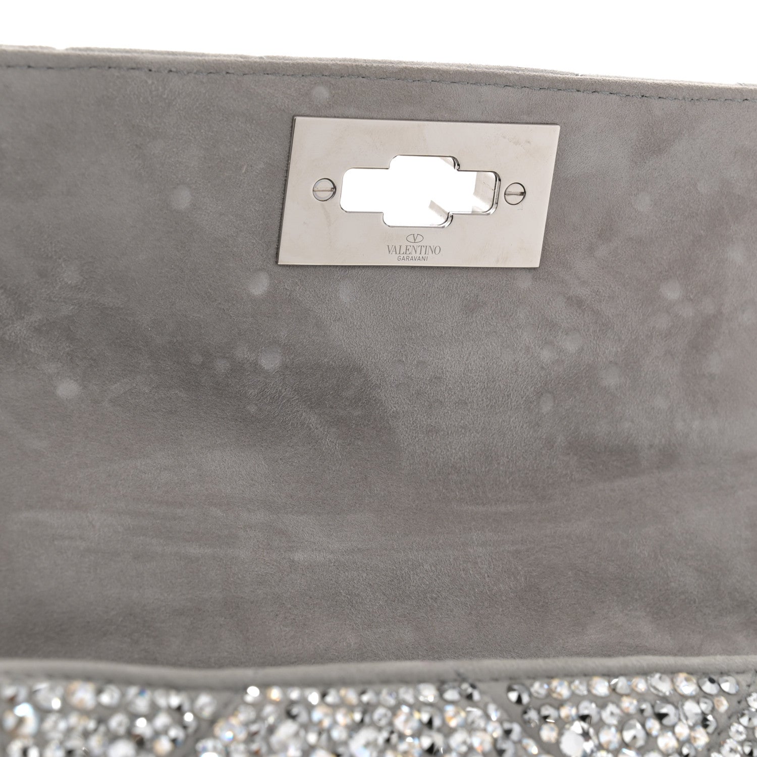 Valentino Garavani Crystal Suede Enamel Medium Roman Stud Shoulder Bag Silver 10 of 10