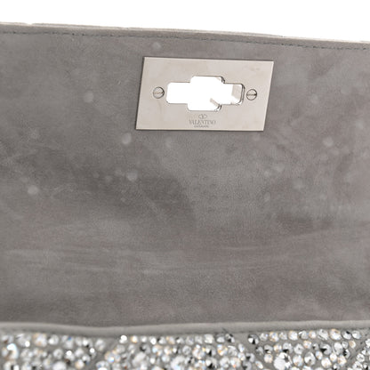 Valentino Garavani Crystal Suede Enamel Medium Roman Stud Shoulder Bag Silver 10 of 10