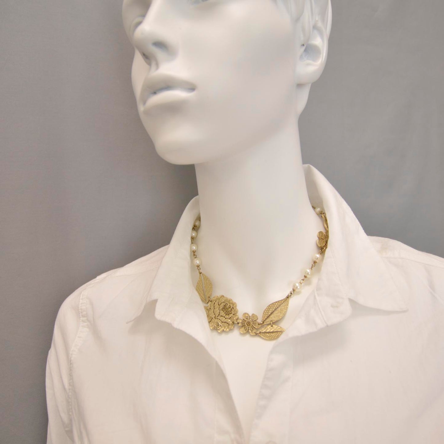 Gold Camellia Pearl Necklace