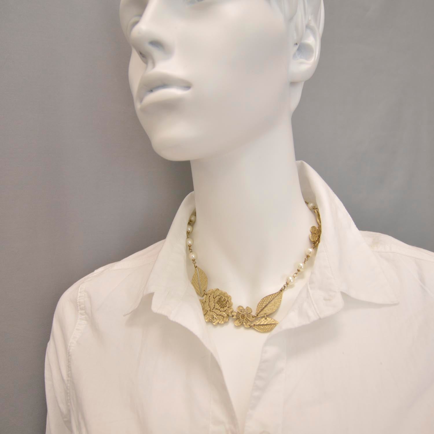 Chanel Gold Camellia Pearl Necklace 2 of 5