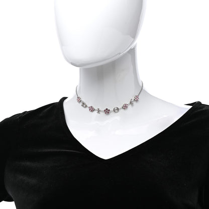 Christian Dior Crystal Flower Choker Necklace Silver Pink 2 of 5
