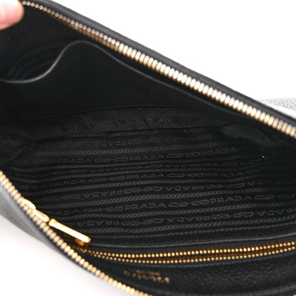 Prada Vitello Daino Zippered Shoulder Bag Black 5 of 9