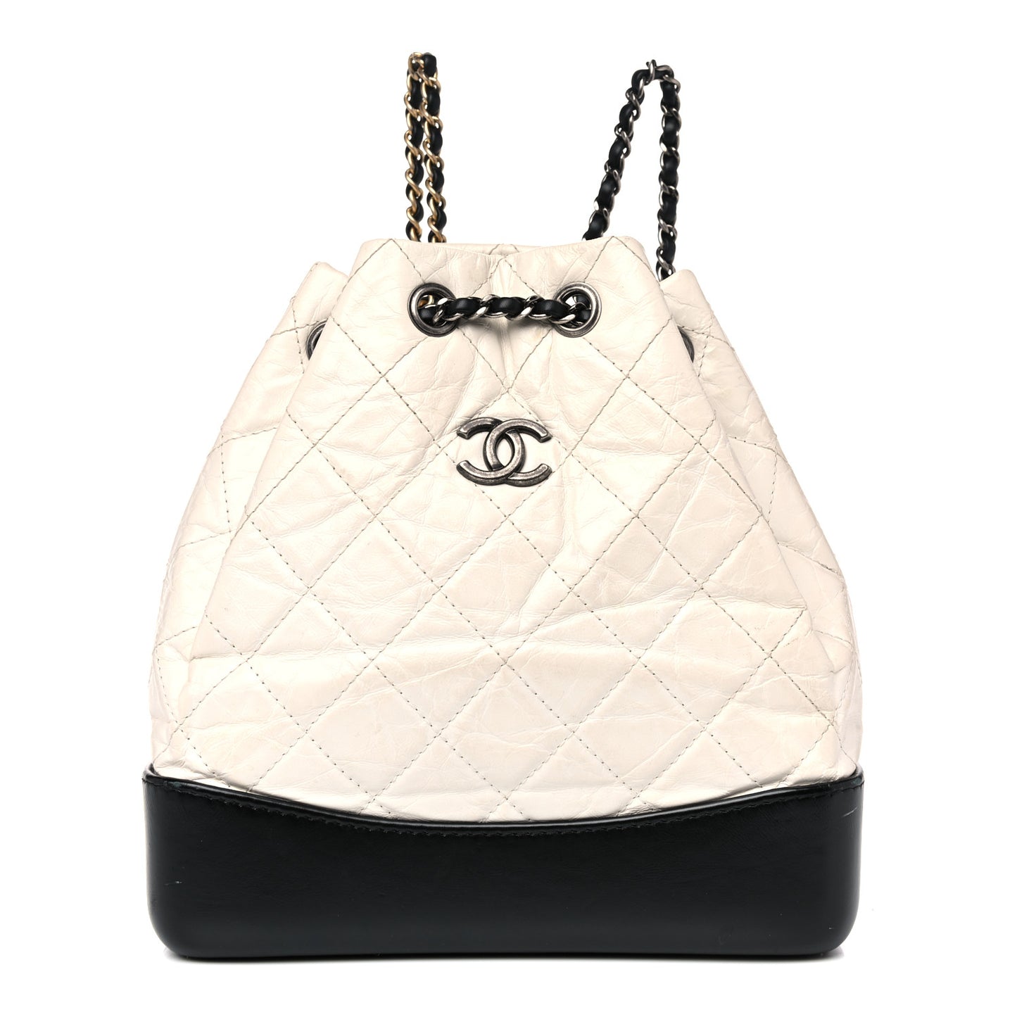 Aged Calfskin Quilted Small Gabrielle Backpack Black White