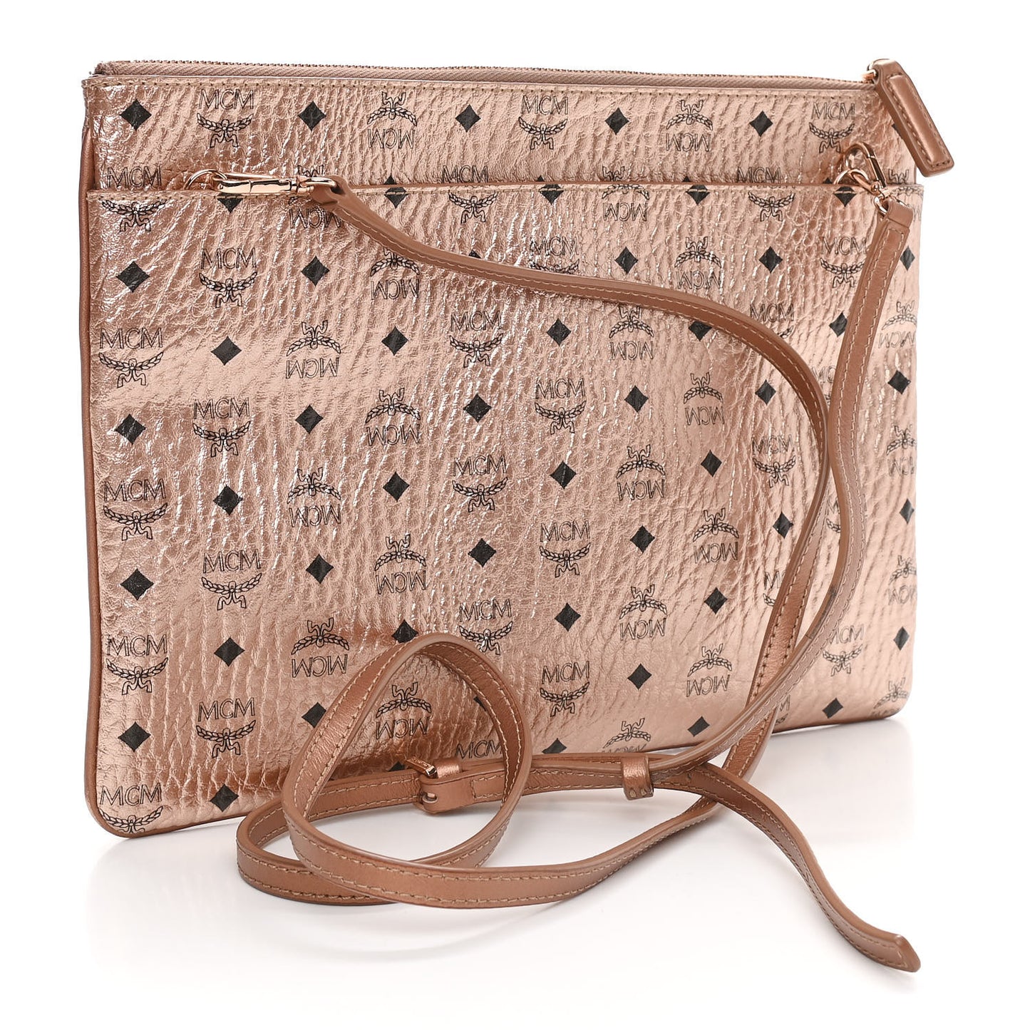 Metallic Visetos Medium Crossbody Pouch Champagne