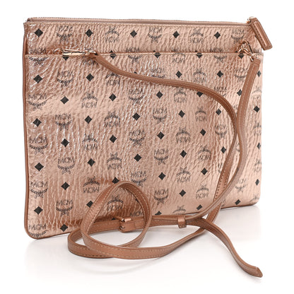 MCM Metallic Visetos Medium Crossbody Pouch Champagne 3 of 10