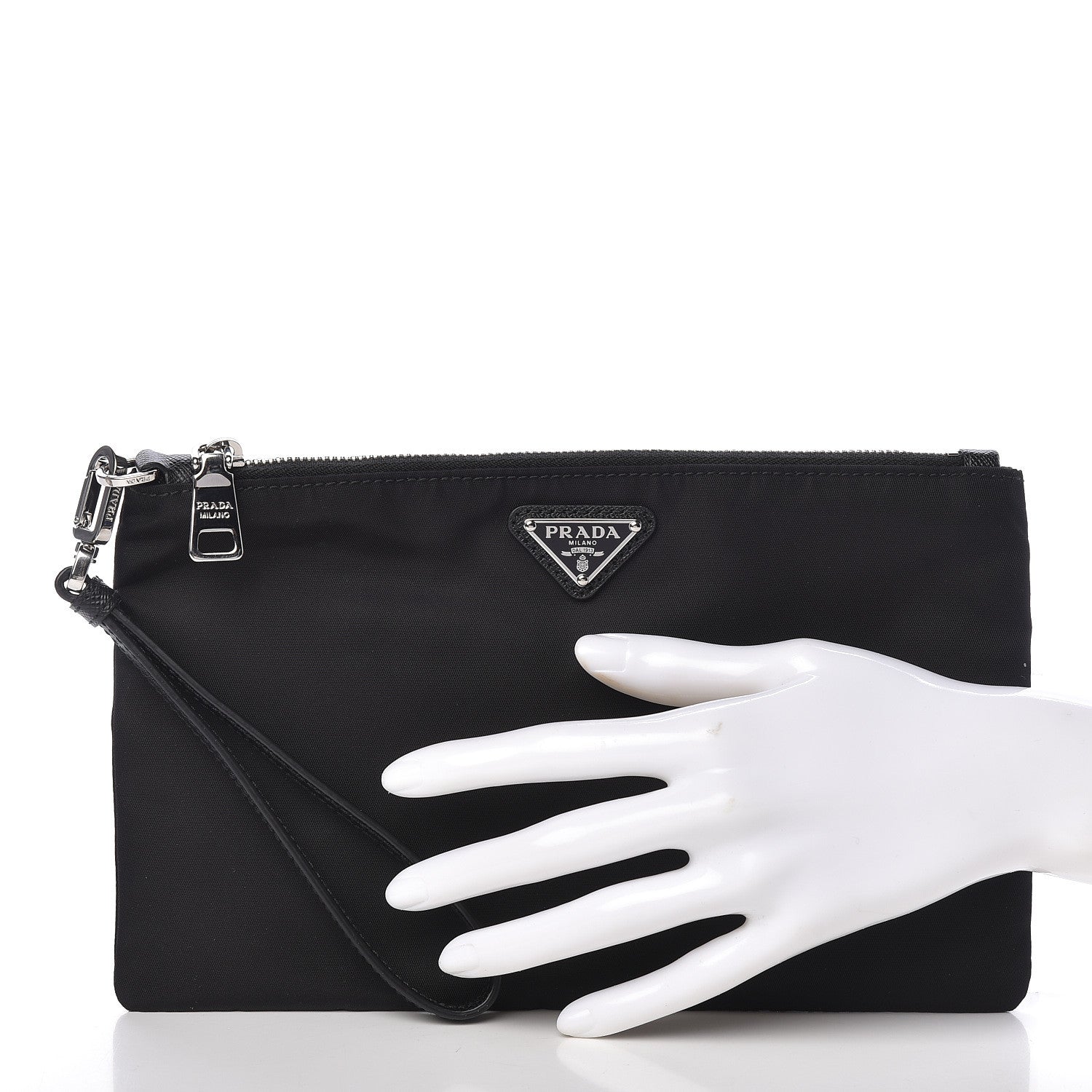 Prada Tessuto Nylon Saffiano Wristlet Black 2 of 6