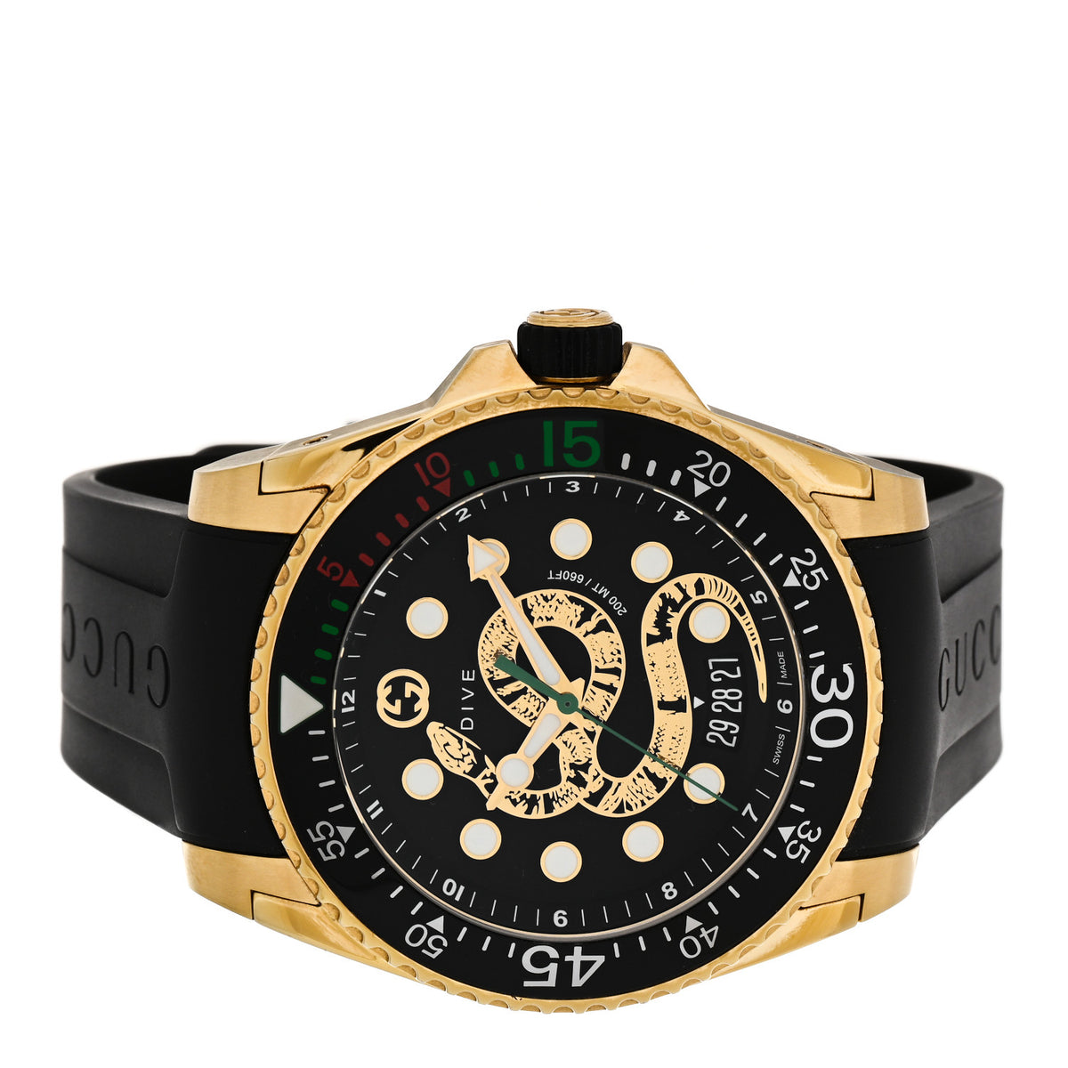 Gucci Stainless Steel Rubber 45mm Dive Snake Quartz Watch Black 2 of 4