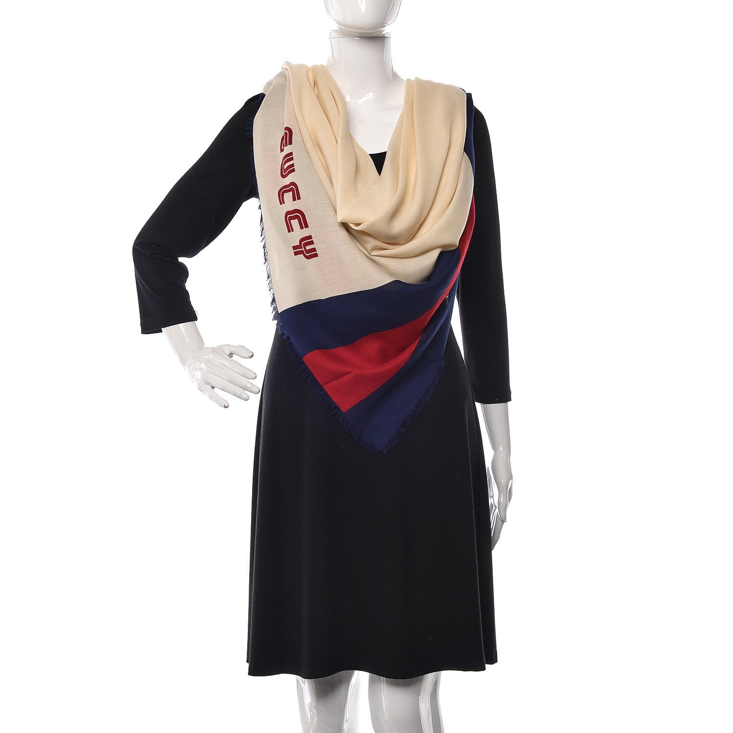 Gucci X SEGA Silk Modal Web GUCCY Scarf Ivory Blue Red 2 of 5