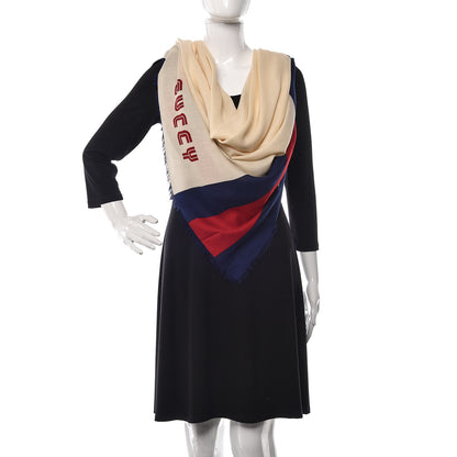 Gucci X SEGA Silk Modal Web GUCCY Scarf Ivory Blue Red 2 of 5