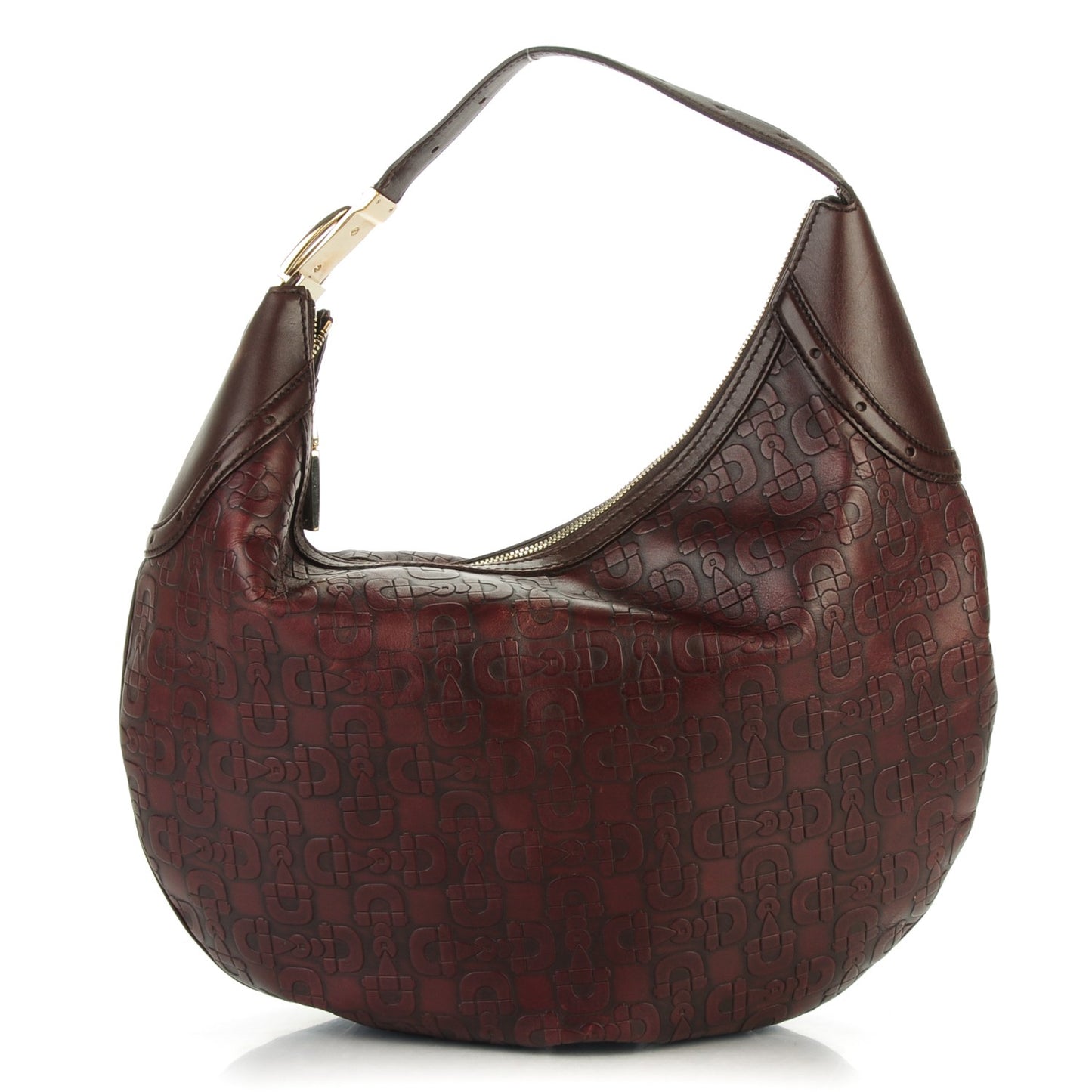 Calfskin Horsebit Embossed Glam Hobo Burgundy