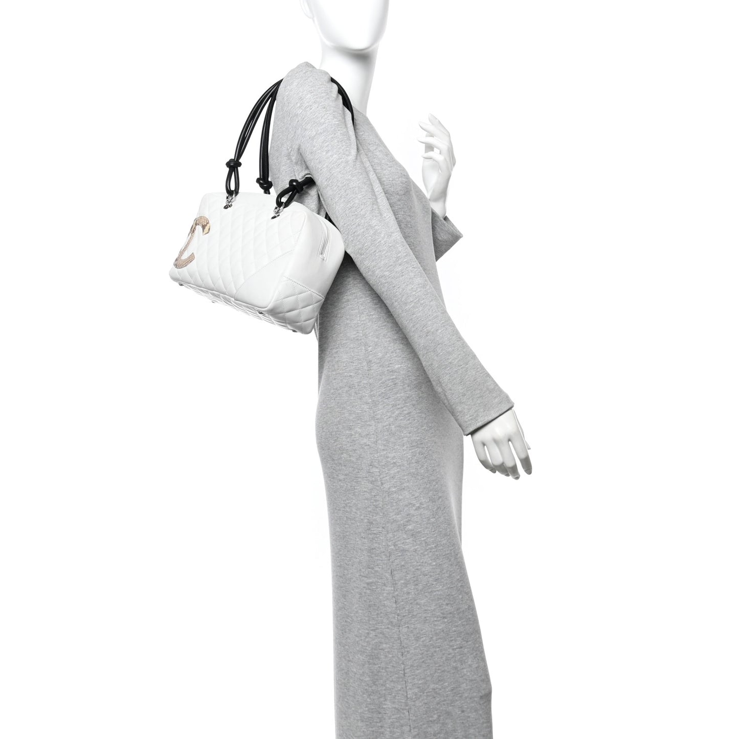 Calfskin Python Quilted Large Cambon Bowler White