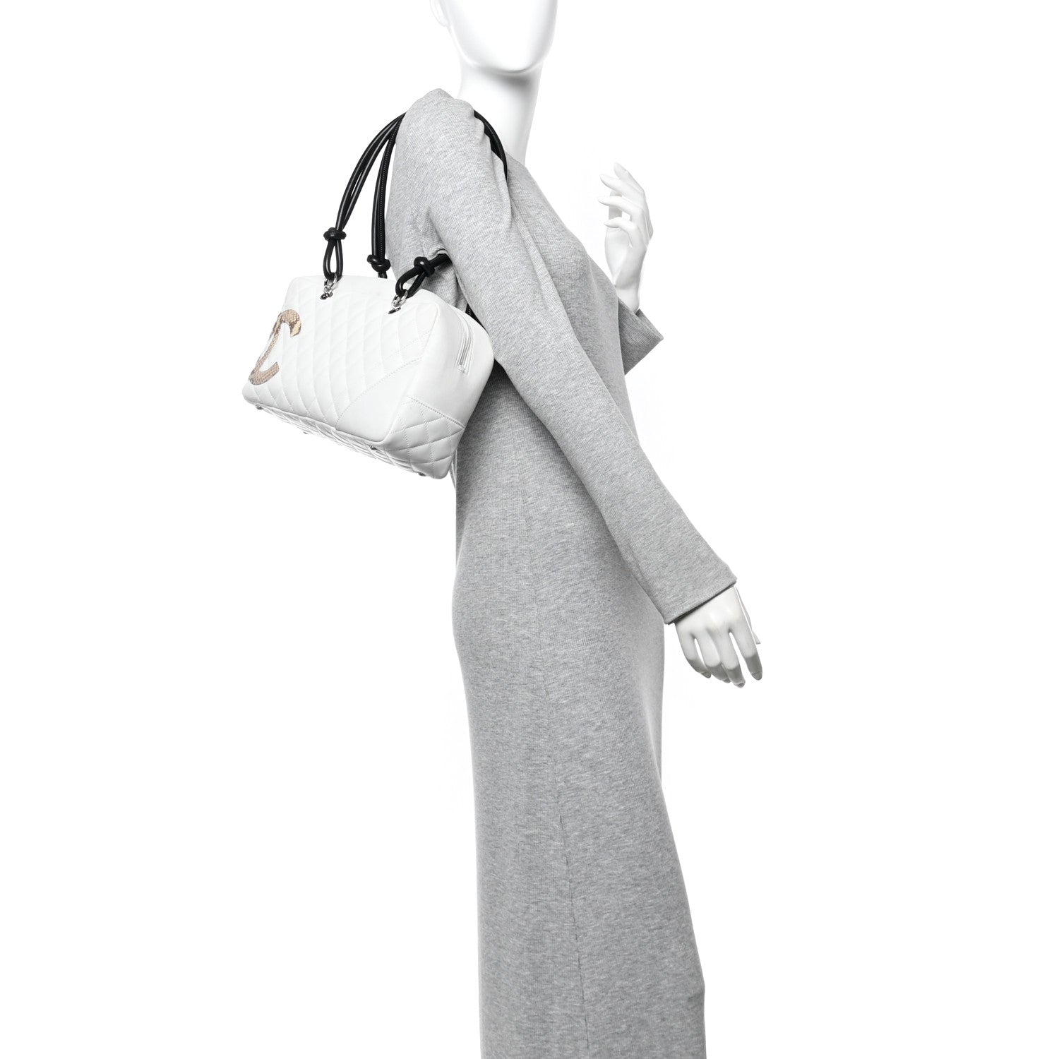 Chanel Calfskin Python Quilted Large Cambon Bowler White 2 of 12
