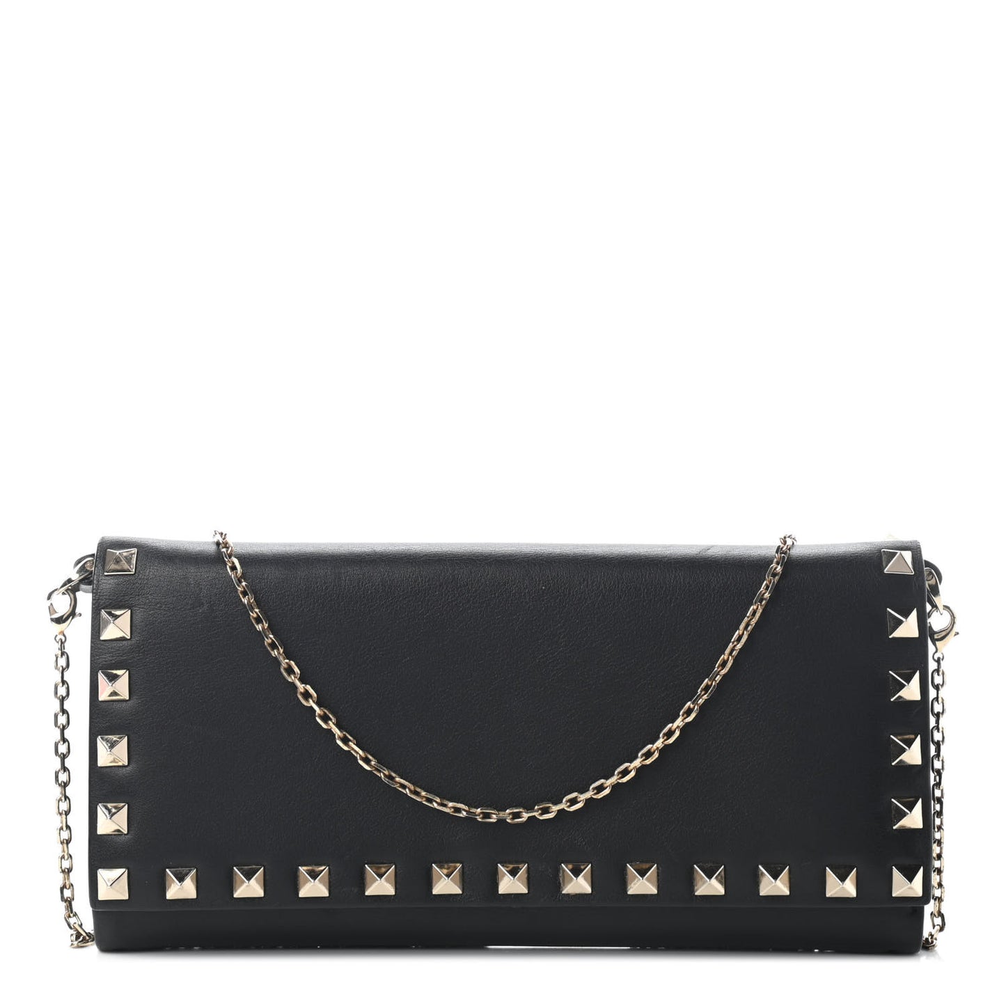 Vitello Rockstud Flap Wallet on Chain Black