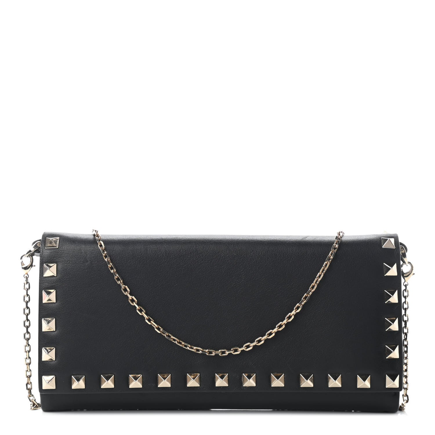 Valentino Garavani Vitello Rockstud Flap Wallet on Chain Black 1 of 10