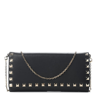 Valentino Garavani Vitello Rockstud Flap Wallet on Chain Black 1 of 10