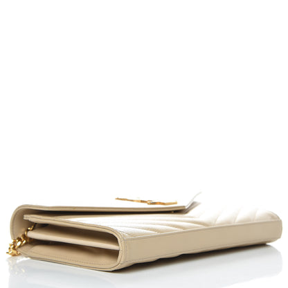 Saint Laurent Grain De Poudre Matelasse Chevron Monogram Chain Wallet Nude Powder 4 of 10