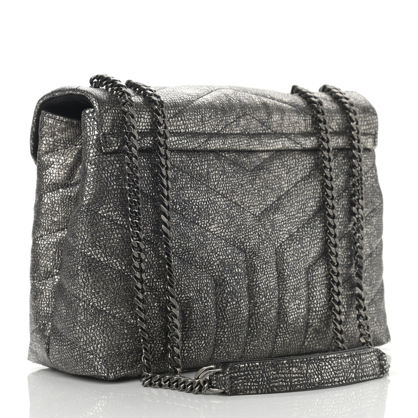 Metallic Grain De Poudre Monogram Small Loulou Chain Satchel Gun Metal