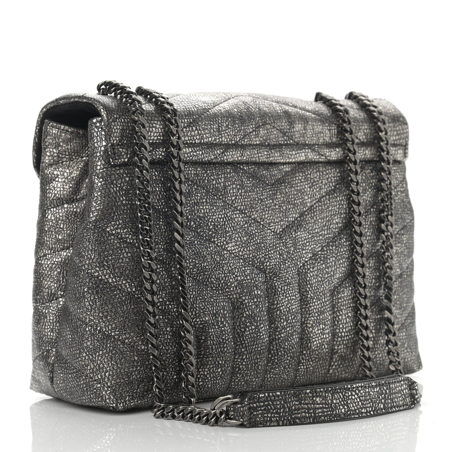 Saint Laurent Metallic Grain De Poudre Monogram Small Loulou Chain Satchel Gun Metal 2 of 10