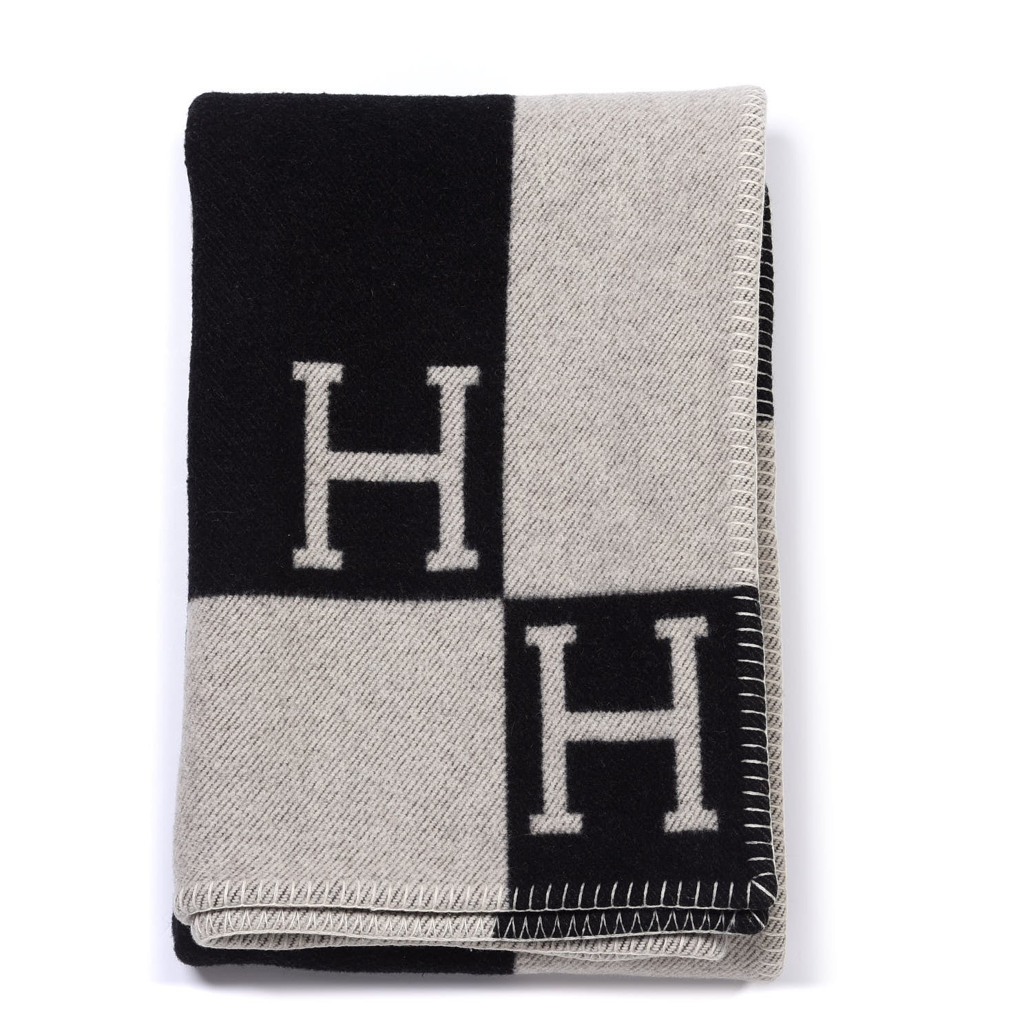 Hermes Wool Cashmere Avalon Blanket Ecru Gris Fonce 1 of 3