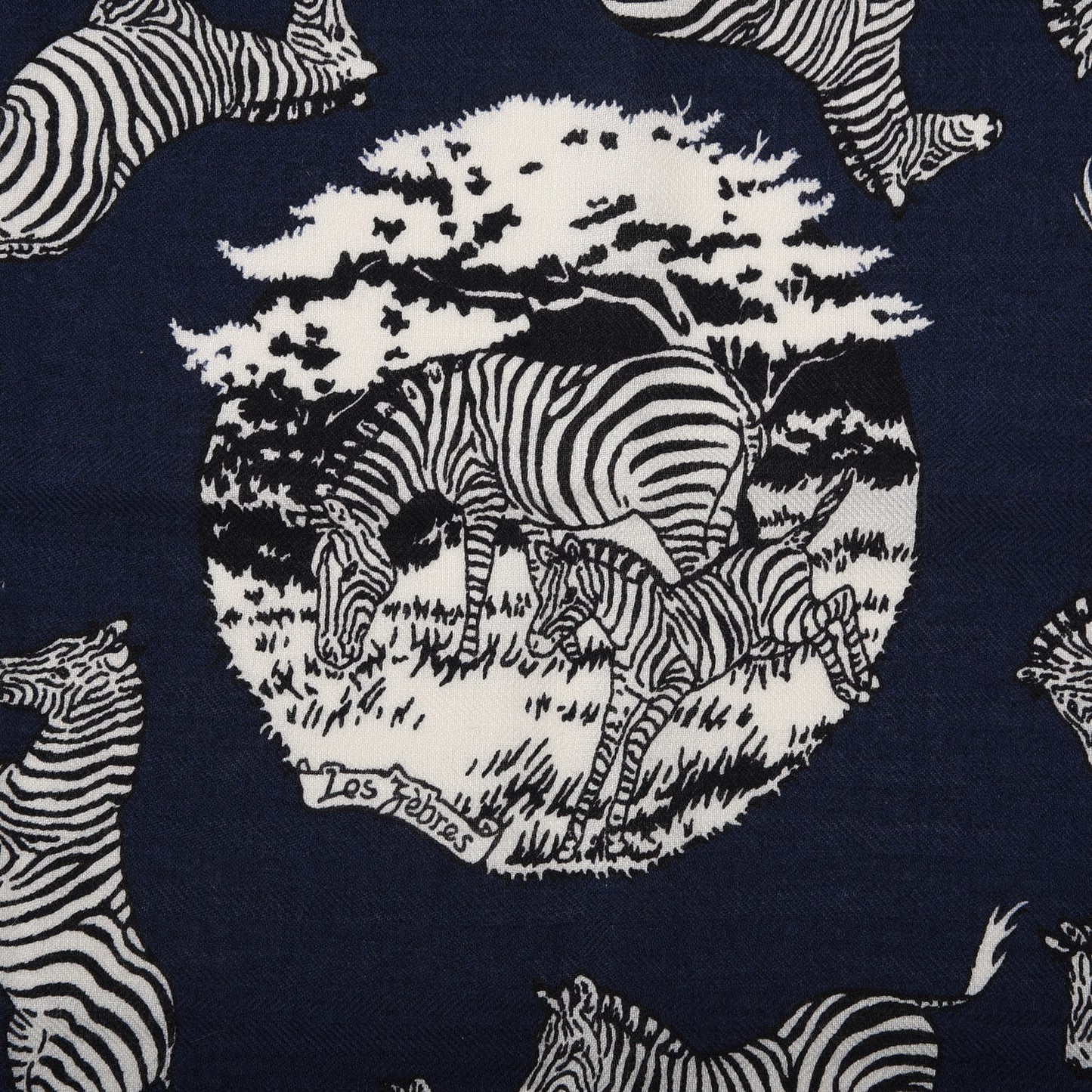 Cashmere Silk Les Zebras Bandana Scarf 55 Marine Black White