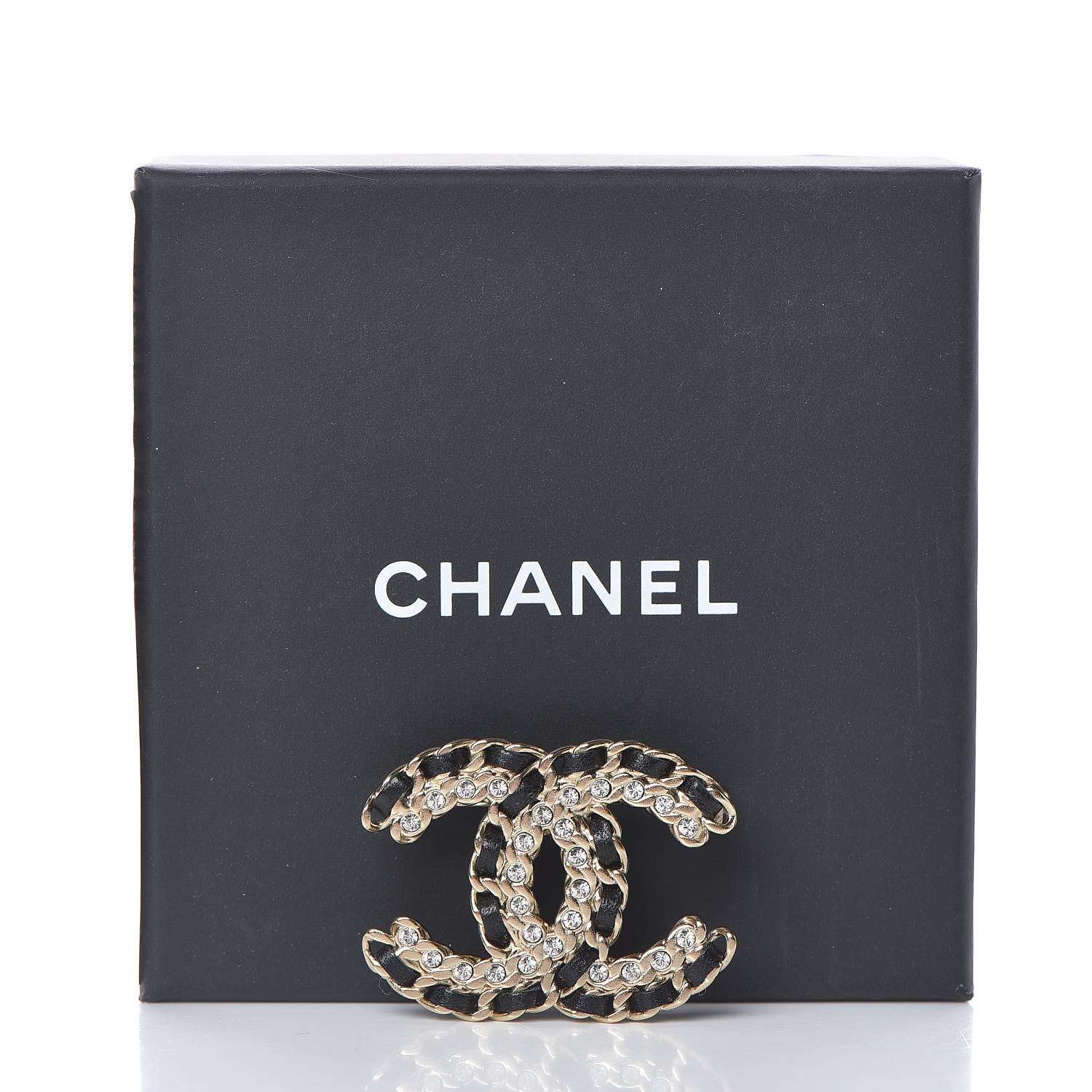 Chanel Lambskin Crystal CC Brooch Black Gold 5 of 5