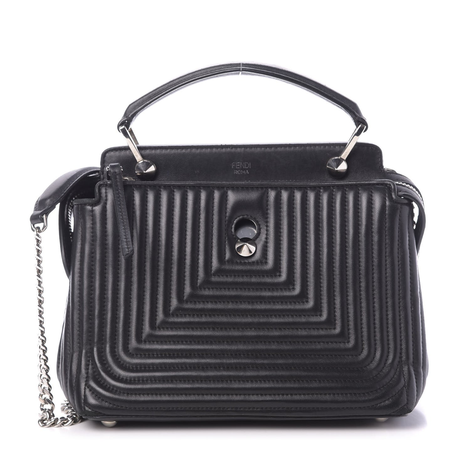 Shiny Nappa Trapuntata Small DotCom Click Top Handle Chain Satchel Black