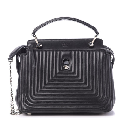 Fendi Shiny Nappa Trapuntata Small DotCom Click Top Handle Chain Satchel Black 1 of 12