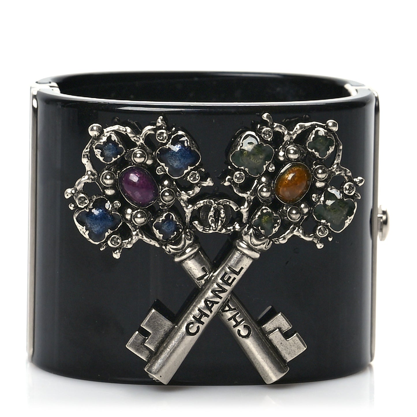 Resin Crystal Key Cuff Bracelet Black