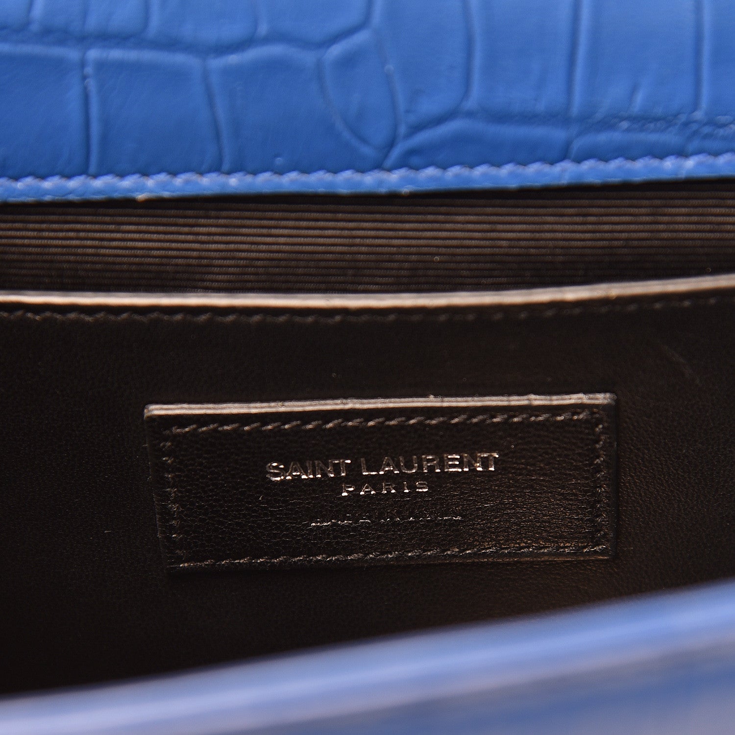 Saint Laurent Calfskin Crocodile Embossed Medium Classic Monogram Kate Tassel Satchel Bleu Majorelle 7 of 23