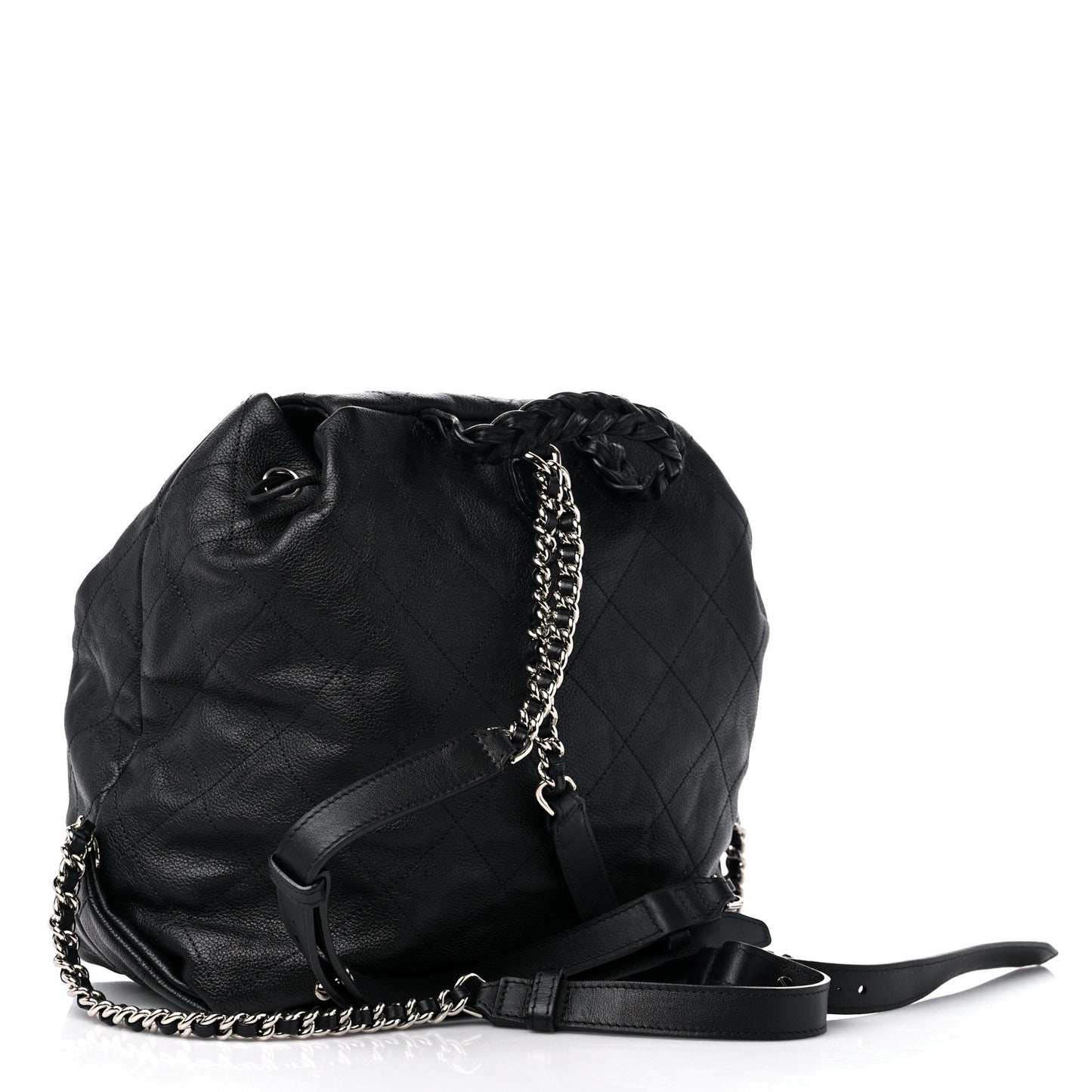 Grained Calfskin Stitched Braided With Style Backpack Black