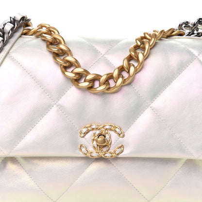 Chanel Iridescent Calfskin Quilted Large 19 Flap White 10 of 11