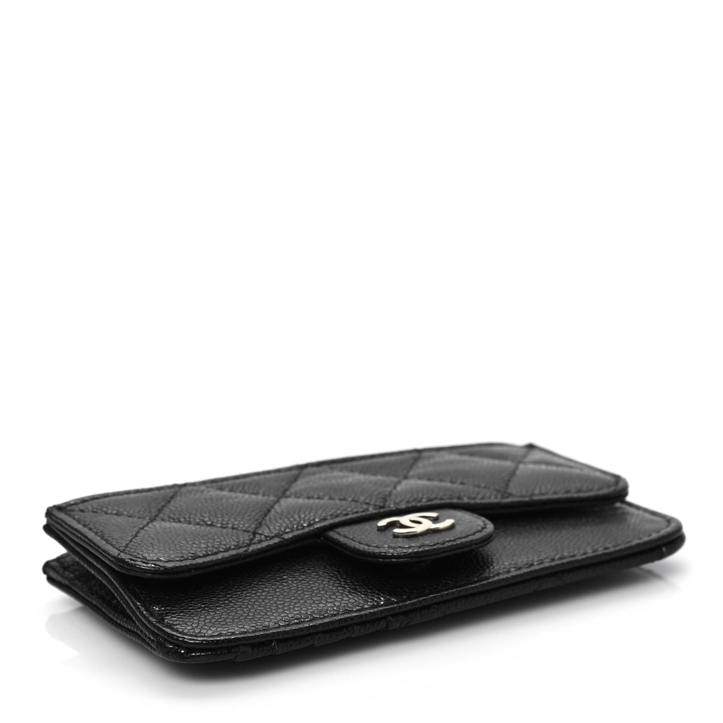 Caviar Quilted Flap Zip Card Holder Black