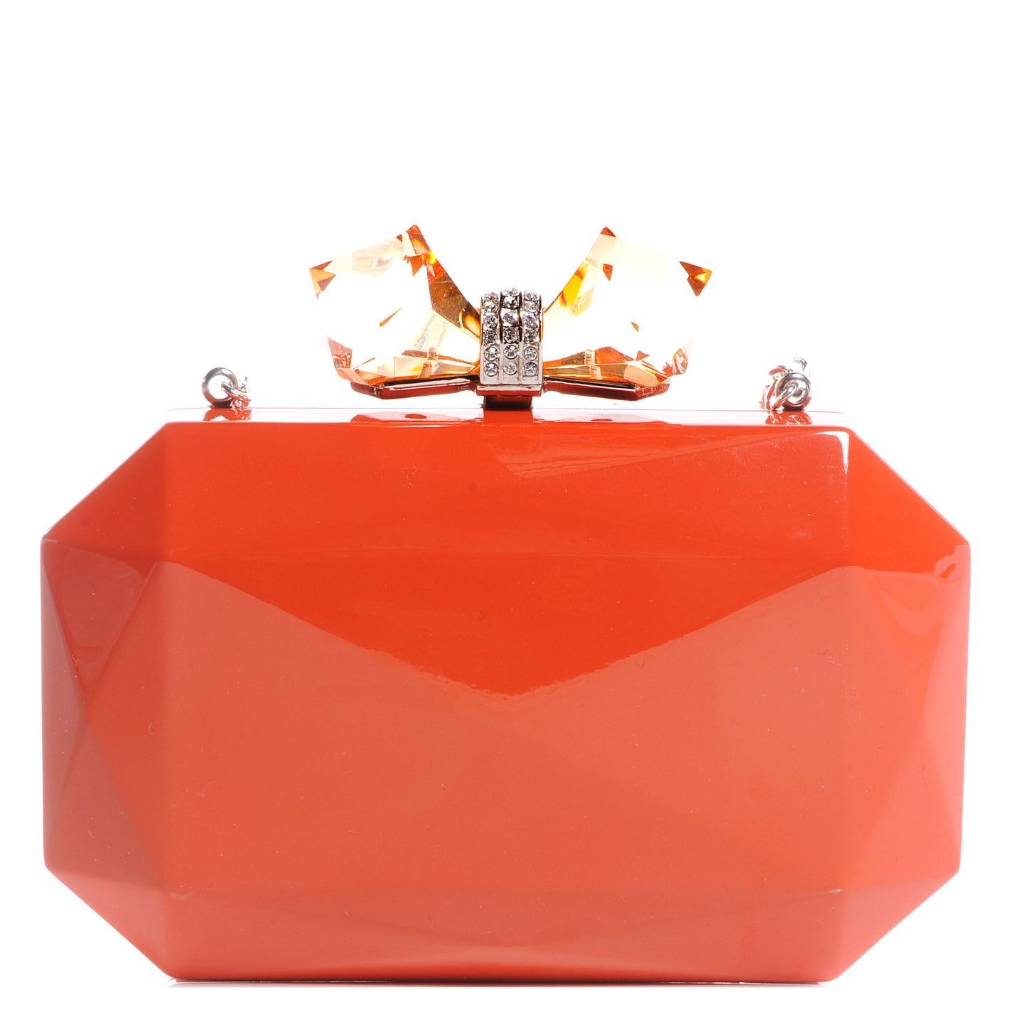 Danielle Faceted Metal Bow Clutch Orange
