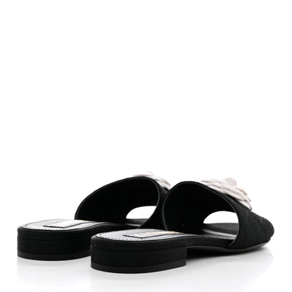 Chanel Grosgrain Quilted Camellia CC Slides 37.5 Black White 4 of 10
