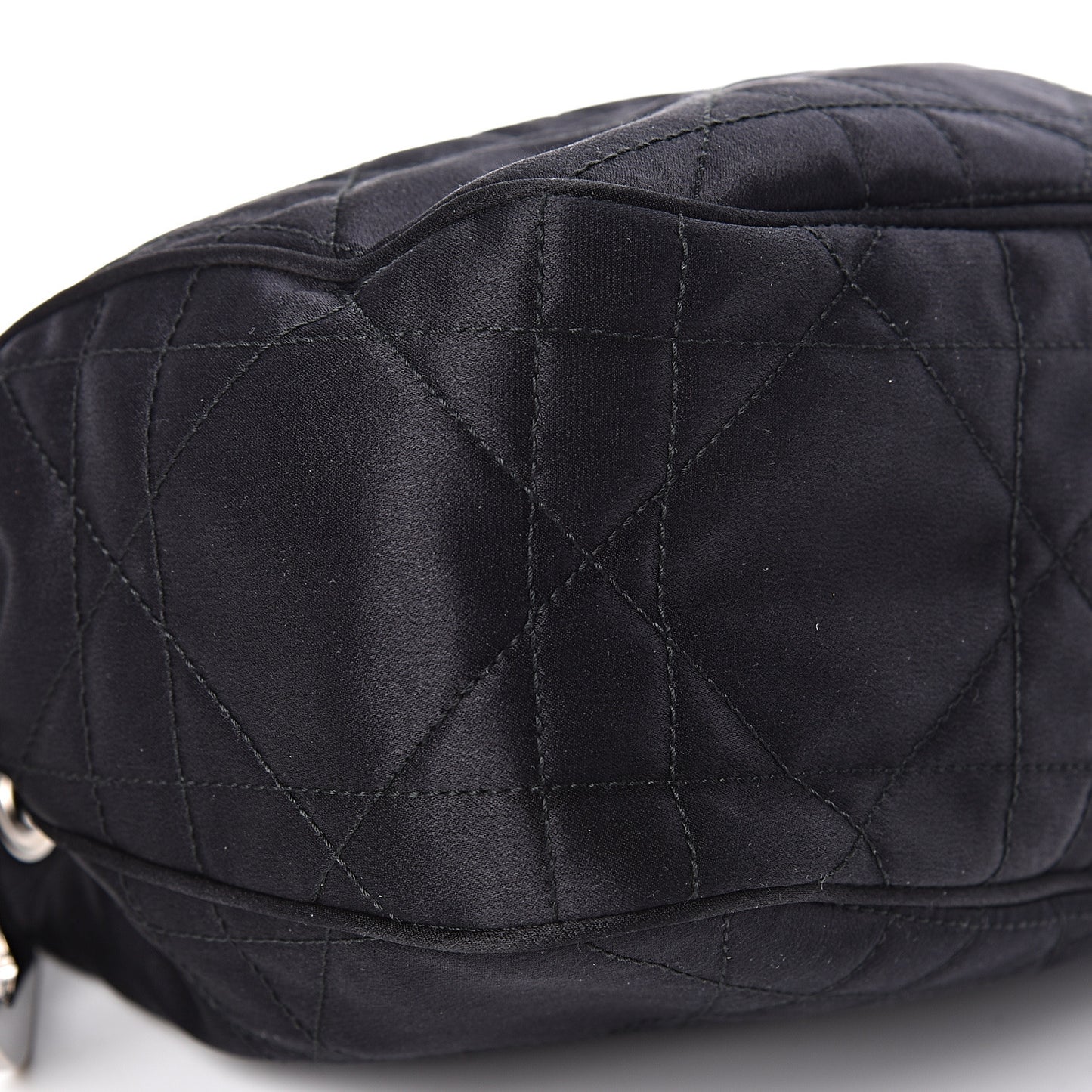 Satin Crystal Cannage Drawstring Bag Black