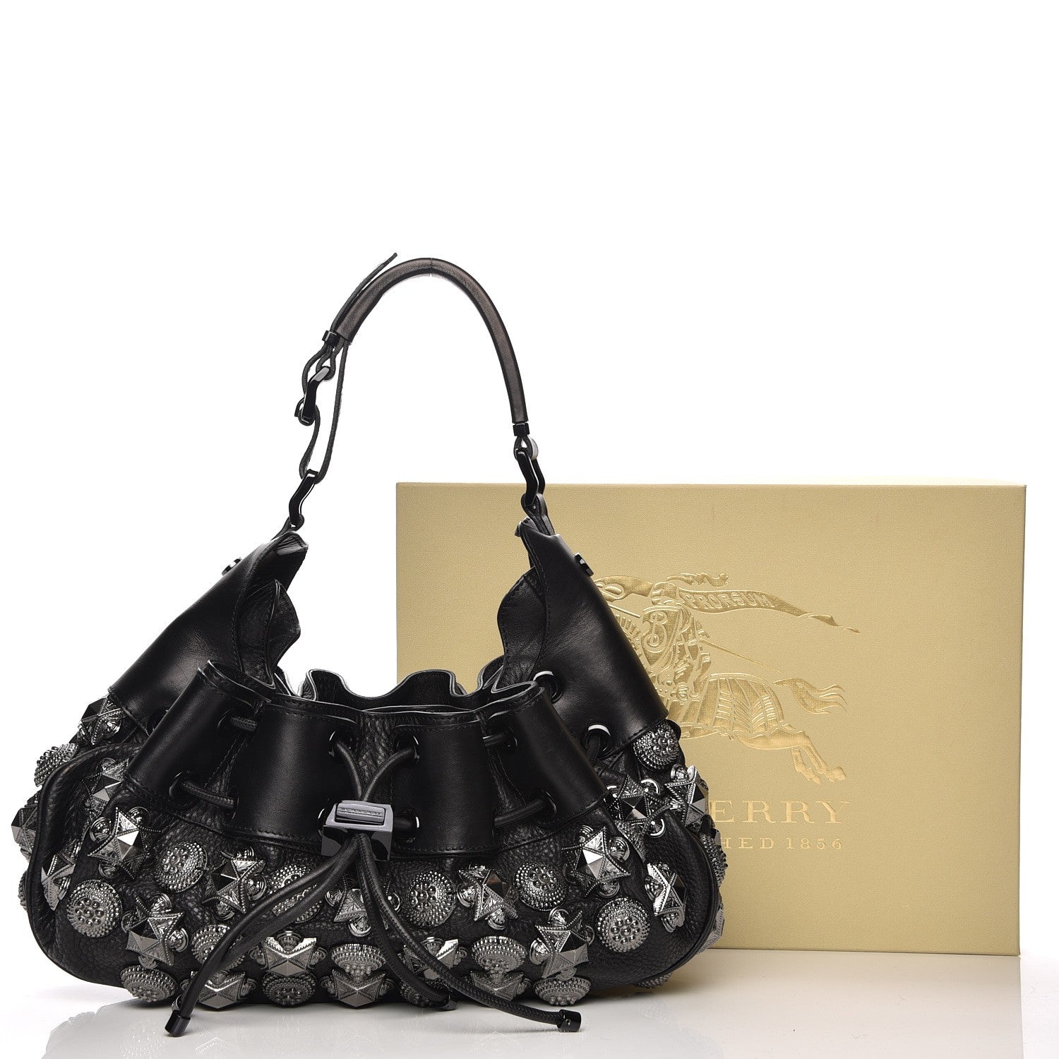 Burberry Calfskin Mason Warrior Studded Hobo Black 9 of 9