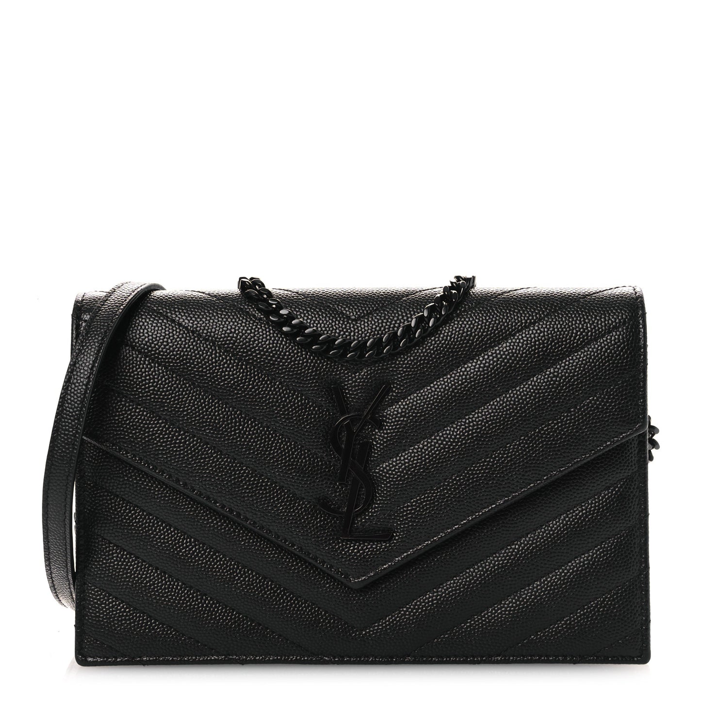 Grain De Poudre Matelasse Chevron Monogram Monochrome Envelope Chain Wallet Black